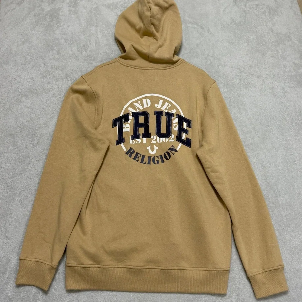 True Religion True Emb Zip Hoodie Men XL Travertine Tan Logo Graphic Sweatshirt